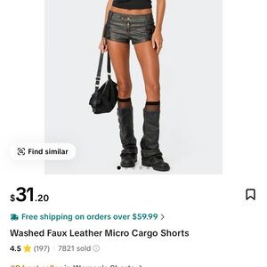 Edikted Washed Faux Leather Micro Cargo Shorts - Black